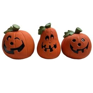 Vintage UCGC Pumpkin Figurine Ceramic Jack-o-Lantern Halloween Lot of 3 Taiwan